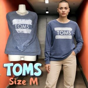 Toms Sweatshirt Heather Blue LOGO Crew Neck Excellent Condition Size Medium